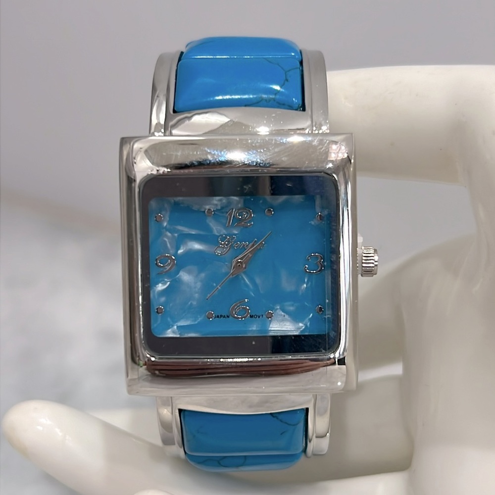 GENOA Blue Howlite Silver Japanese Movement Bangle Watch